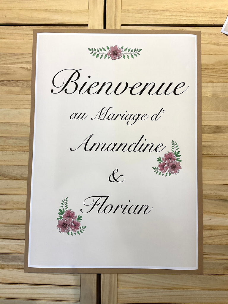 affiche de bienvenu Mariage, décoration florale anemone